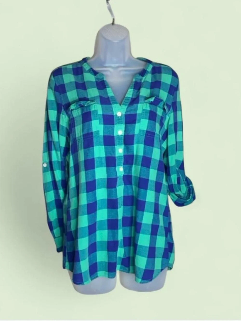 Upcycled Old Navy Fitted Plaid 'Let the Shenanigans Begin' Top Small